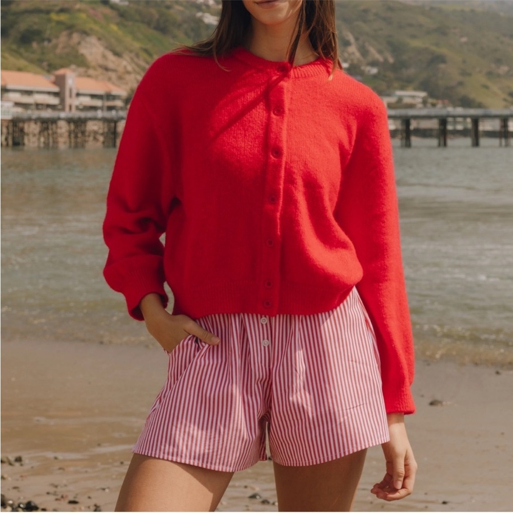 Daily Drills Red Button Up Sweater